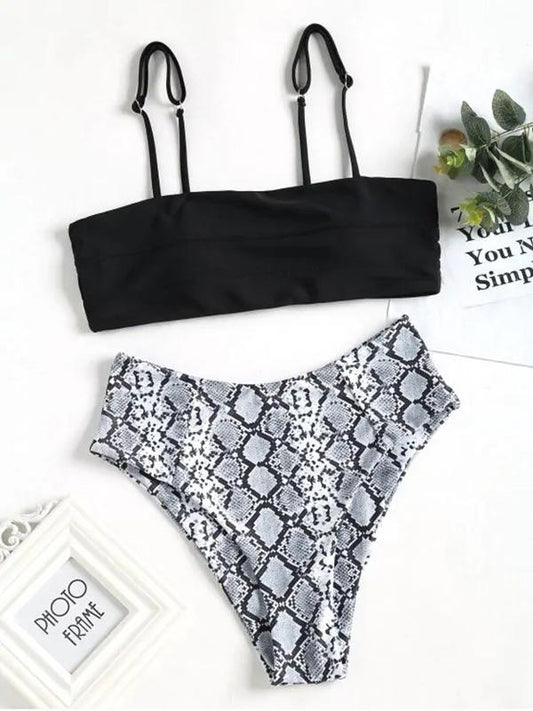 High Cut Snake Skin Bottom Bikinis Swimwear