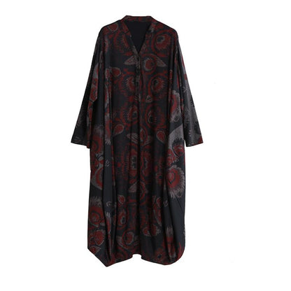 Buykud V-neck Printed Casual Ultra-loose O-Type Dress