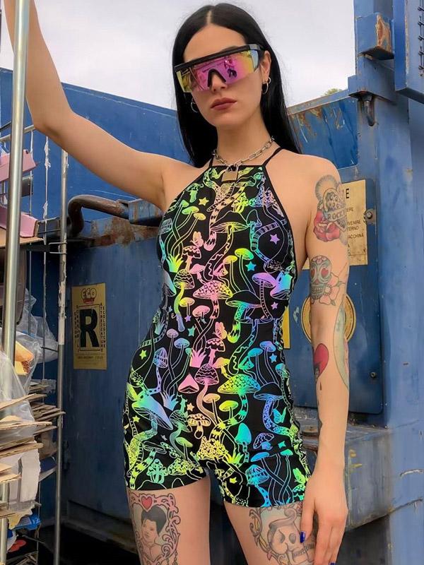 Fashion Floral Printed Backless Bodysuits