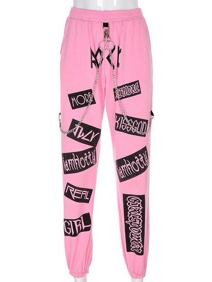 Chain Embellished Printed Casual Pants