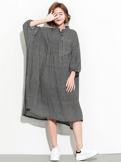 Super Loose Plaid Long Shirt Dress