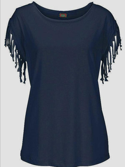 Short-sleeved Round Neck Tassels Cotton T-Shirt 8 Colors