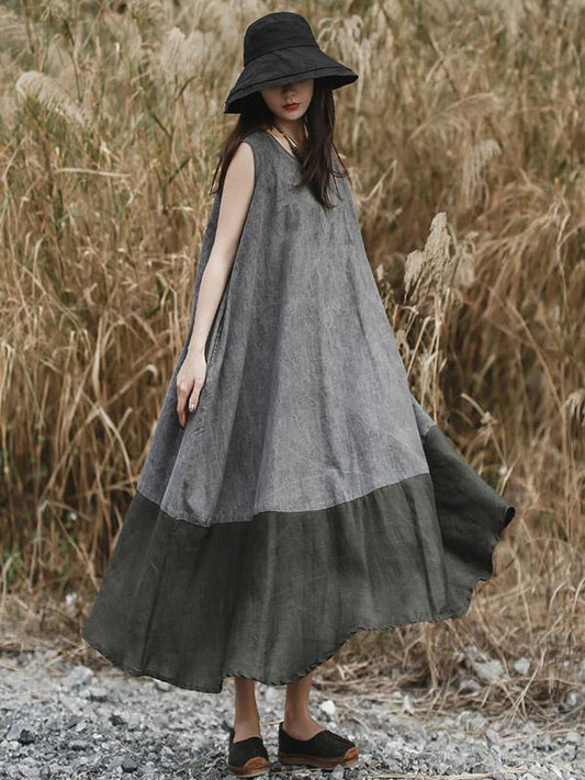 Literary Split-joint Long Dress