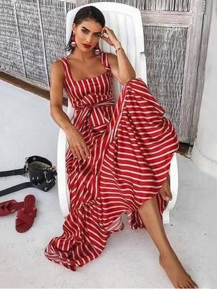 Fashion Striped Printed Maxi Dress