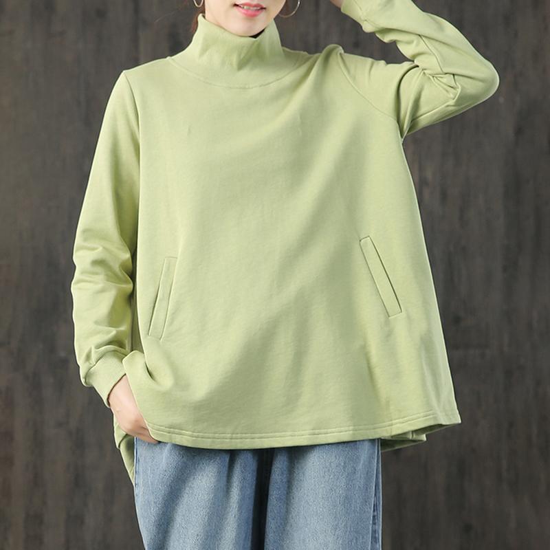 Buykud Turtleneck Pure Color Pullover Loose Blouse