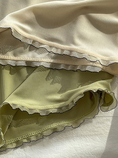Simple Solid Color Split-Joint Lace Pajama Shorts