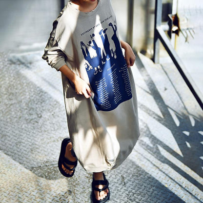 Buykud Loose Personality Printed Hole Straight Dress