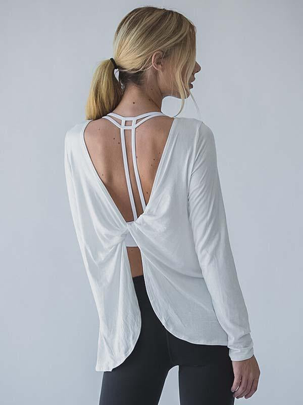 Solid Backless Loose Yoga Tee