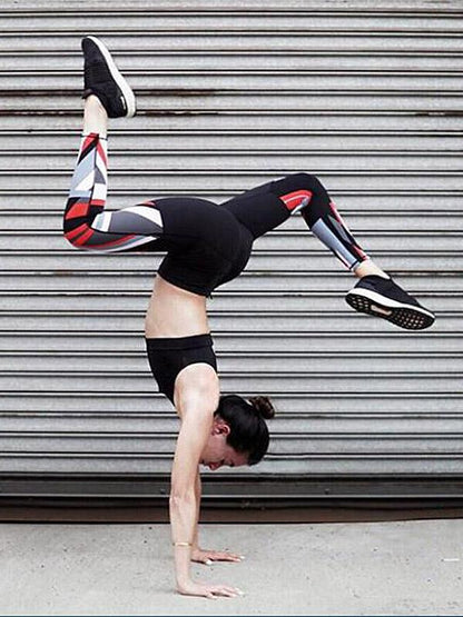 Padded Color Block Paneled Sports Bra And Leggings Suits
