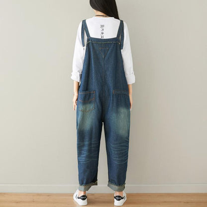 Buykud Natural Burrs Solid Color Casual Loose Jumpsuit