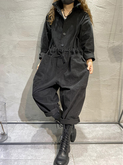 Fashion Long Sleeves Lapel Solid Color Jumpsuits
