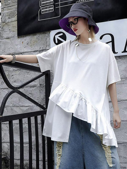 Loose Split-side Falbala T-shirt