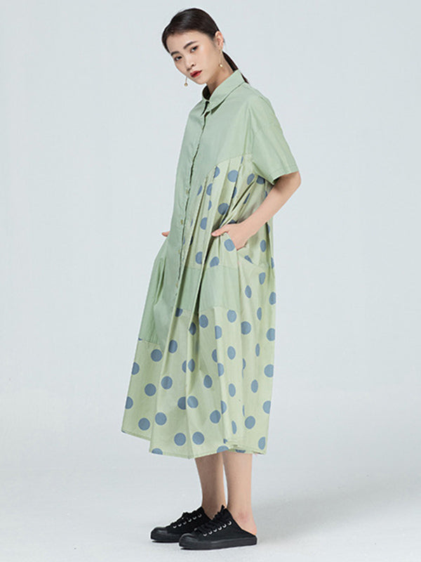 Original Polka-Dot Irregularity Split-Joint Shirt Dress