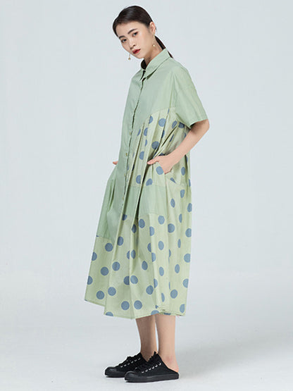 Original Polka-Dot Irregularity Split-Joint Shirt Dress