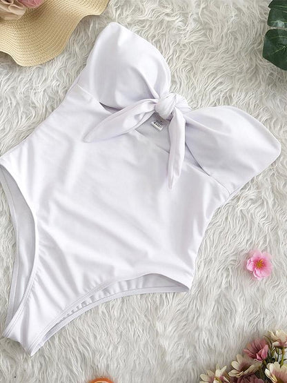 Plunge Neck Top With High Cut One-piece Swimsuit