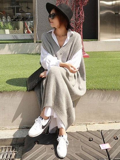 LOOSE V-NECK WOOLEN WAISTCOAT