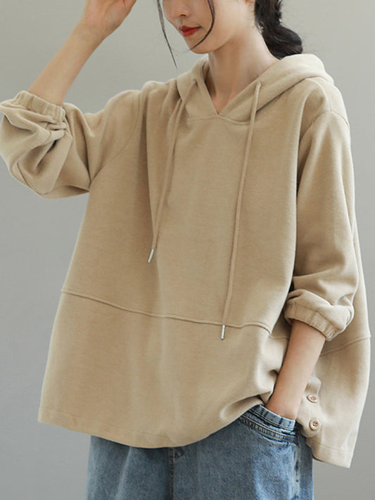 Casual Solid Color Long Sleeves Drawstring Hoodies
