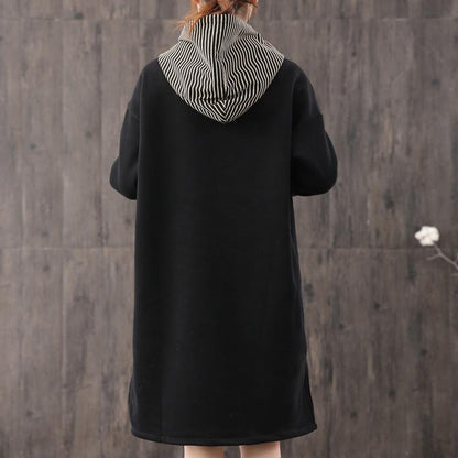 Buykud Cartoon Bear Letter Hooded Pullover Dress