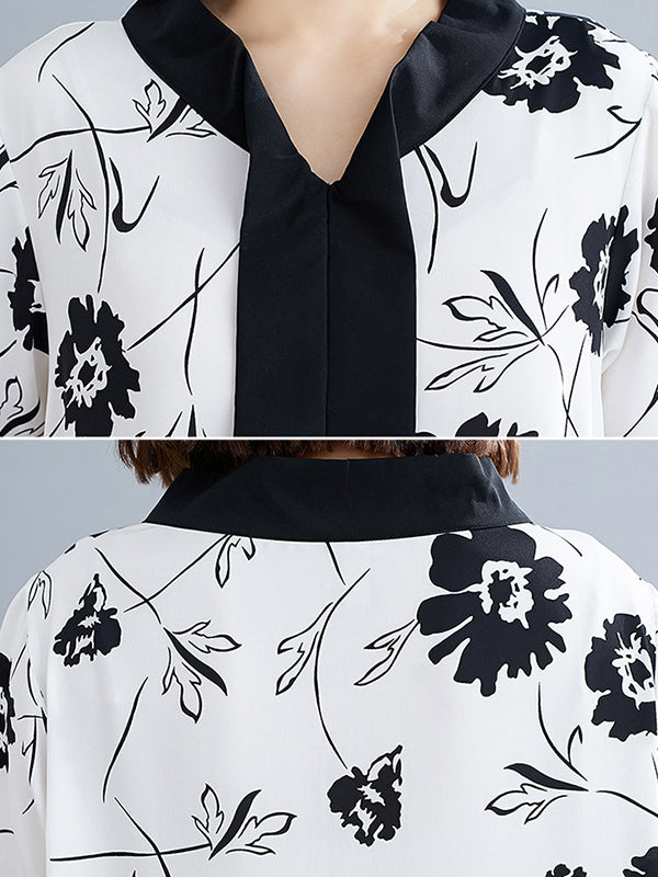 Artistic Retro Loose Floral Printed Pleated Midi Dress