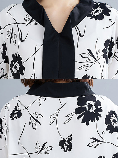 Artistic Retro Loose Floral Printed Pleated Midi Dress