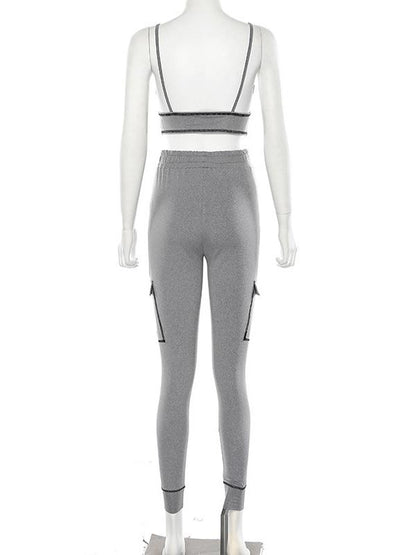 Solid Spaghetti-neck Tank&Pants Sports Suits
