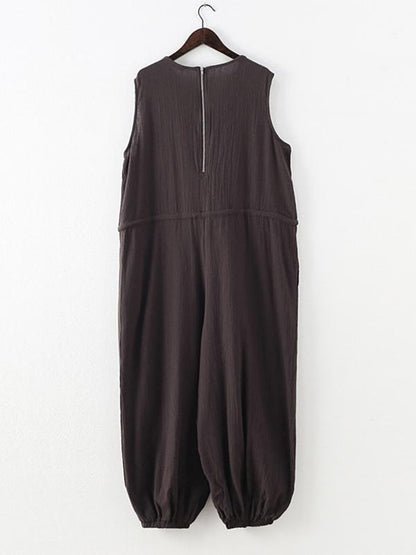 Original Solid Elasticity V-Meck Jumpsuits