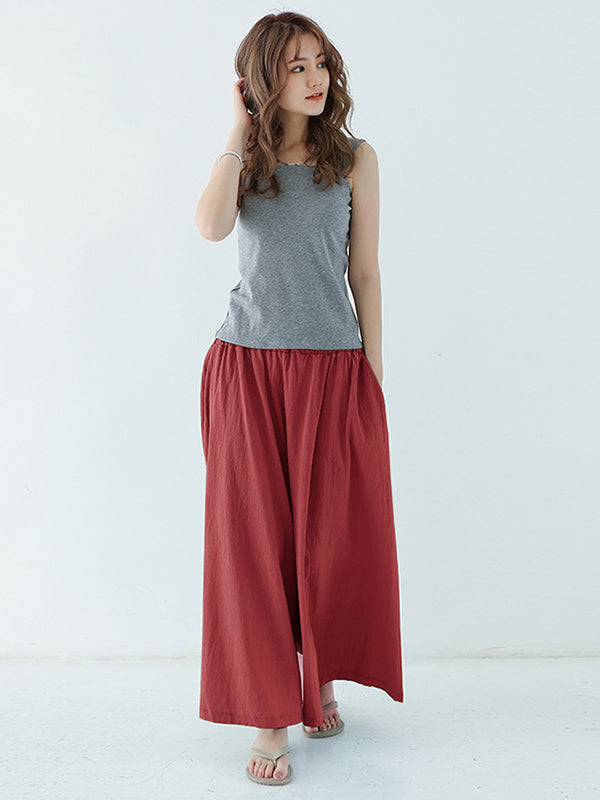 Casual 11 Colors  Solid Column Wide Leg Capri-Pants
