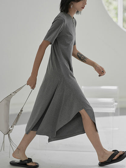 Urban Fashion Asymmetric H-Line Short Sleeves Midi Dress
