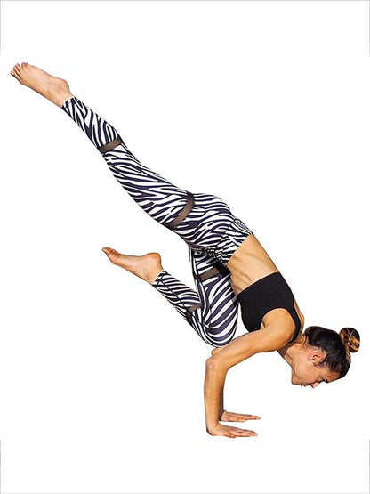 Zabra-Stripe Mesh Panel Sports Leggings