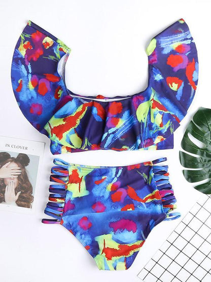 Off-the-shoulder Hollow Bottom Bikinis Swimwear