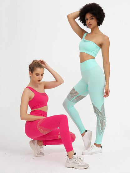 Fashion Hollow Solid One-Shoulder Yoga Suits