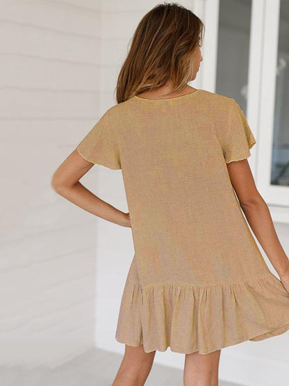 Simple Falbala Hem V-neck Mini Dress