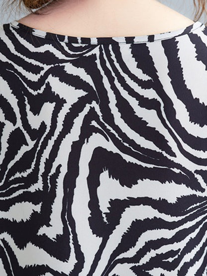 Original Artistic Retro Zebra Printed Midi Dress
