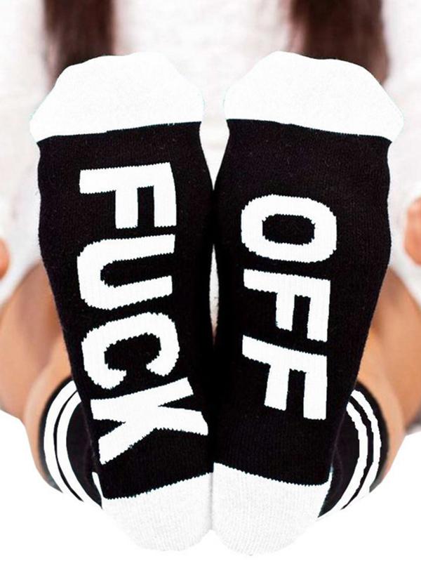 Letter Striped Deodorant Mid-calf Length Socks