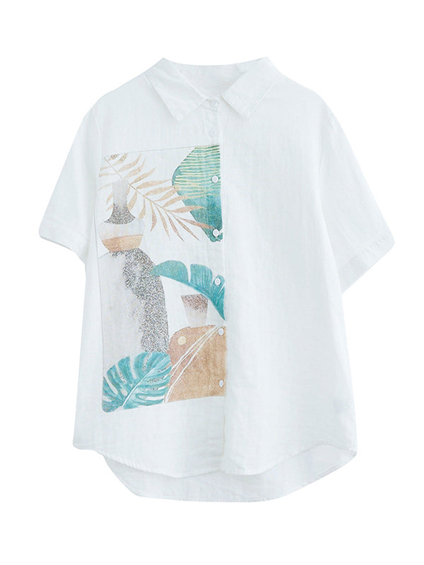 Original Leaves Printing Lapel Blouse