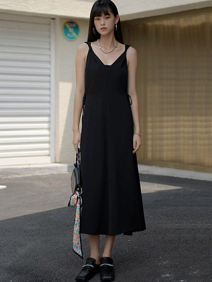 Urban Casual Brown&Black Sleeveless Midi Dress