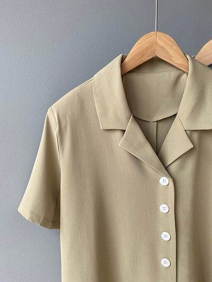 Urban Solid Color Notched Collar Short Sleeves Blouses& Blazer