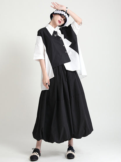 Urban Split-Joint Buttoned Asymmetric Lapel Blouses