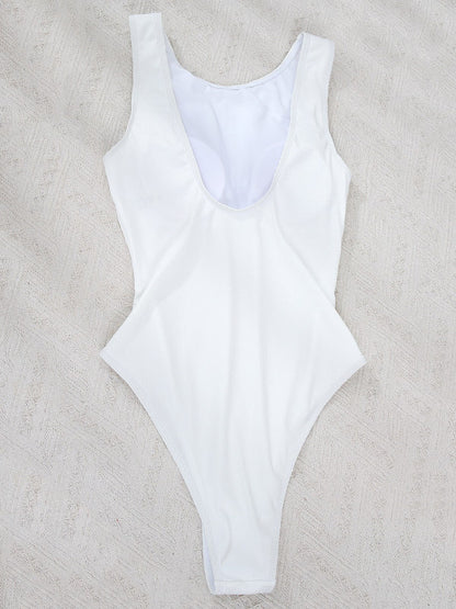 Solid Color Ribbed Simple Style One-Piece Swimwear