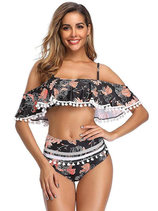 Fashion Off-the-shoulder Tassel Bikini Swimsuit