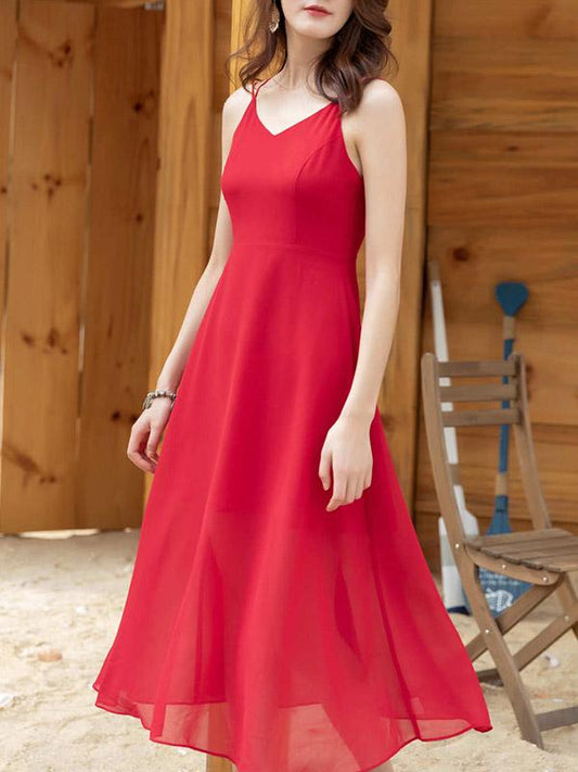 V-neck Sleeveless Beach Midi Dress
