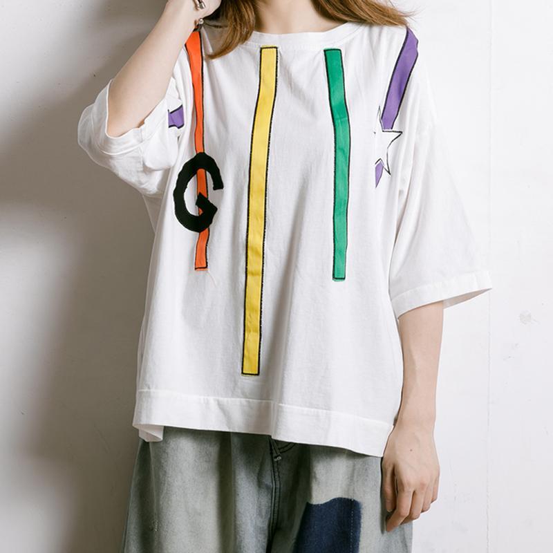 Colored Appliques Simple Women Casual T-Shirt