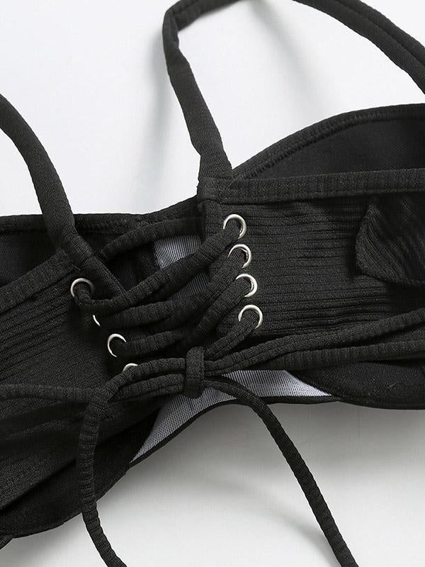 Spaghetti-Neck Falbala Bikini Swimsuit