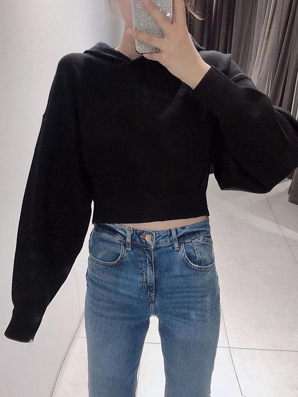 Loose Solid Lantern Sleeves Hoodies