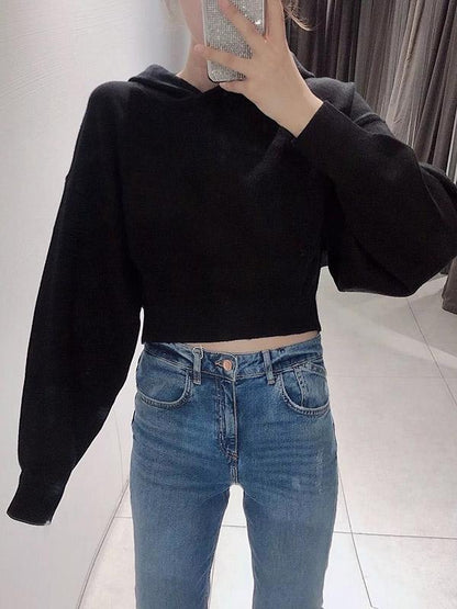 Loose Solid Lantern Sleeves Hoodies