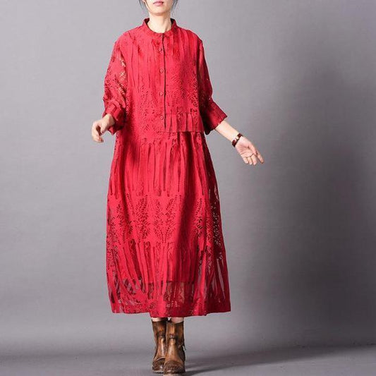 Elegant Jacquard Lace Midi Dress