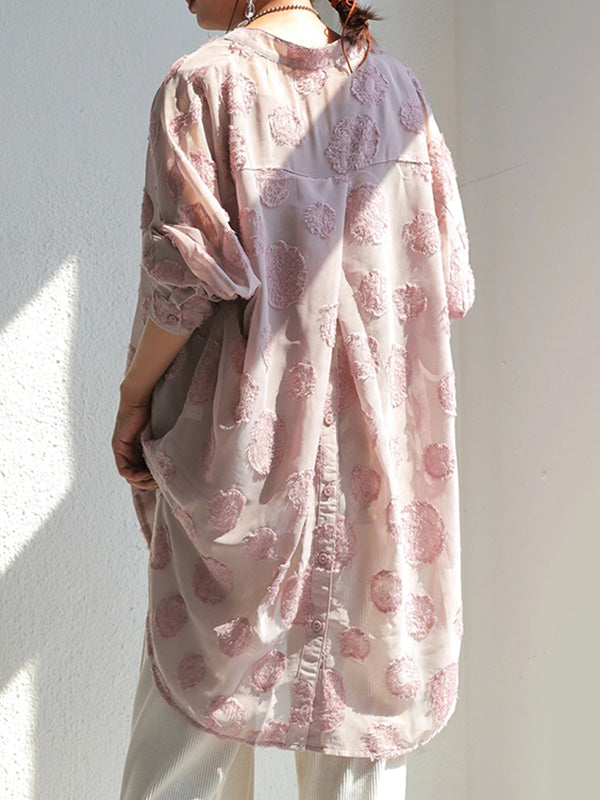 Stylish Buttoned Stand Collar Long Sleeves Blouse Tops