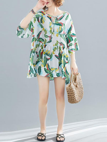 Loose Colorful leaves Printed Shirt