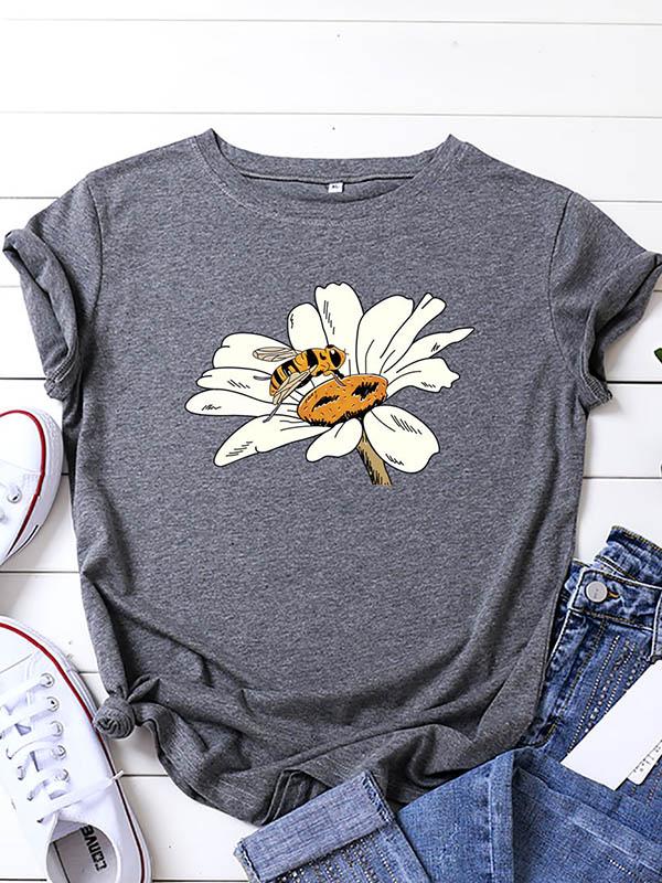 Casual Loose Floral Printed Tees