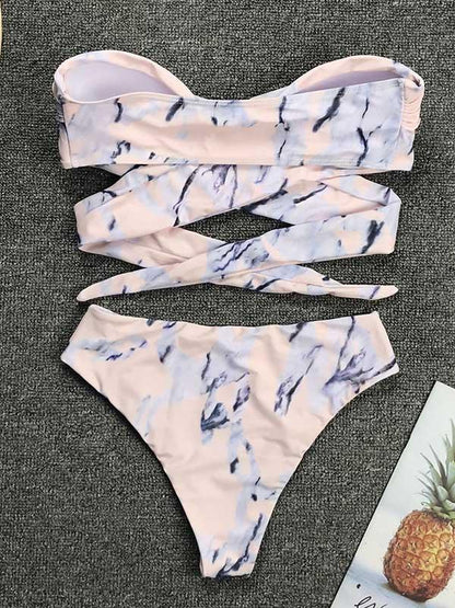 Bandeau Wrap High Waisted Bikini Swimsuit